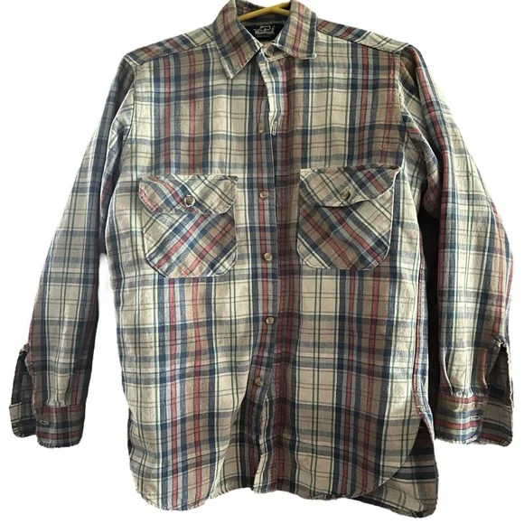 Vintage 70's Woolrich Plaid Cotton Flannel Button Shirt | Men's Medium - Picture 2 of 5